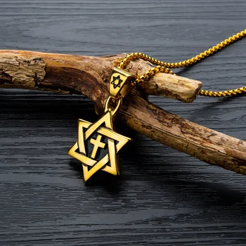 Винтажный Классический иудаизм Подвеска с шестью звездами и крестом Персонализированное модное мужское ожерелье Ювелирные изделия