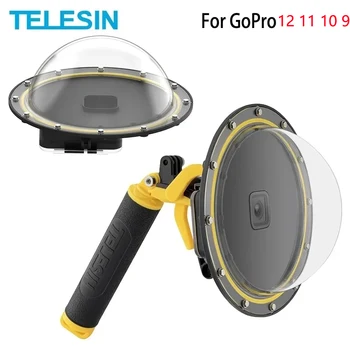 Водонепроницаемый чехол для дайвинга с купольным портом TELESIN, корпус Funda для GoPro Hero 12 11 10 9, Черные детали камеры с плавающим креплением
