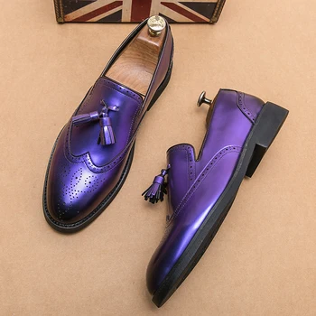 Горячая Распродажа, Модные Фиолетовые Вечерние Модельные туфли, Мужские Роскошные Кожаные туфли с перфорацией типа 