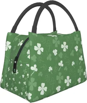 День Святого Патрика Зеленый цветок Изолированная сумка для ланча Многоразового использования Большая коробка для ланча Холодильник для хранения продуктов Сумка-тоут для работы путешествий Учебы