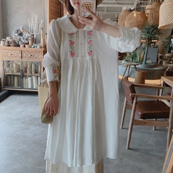 Длинное осеннее платье-кардиган в японском стиле с цветочным принтом 