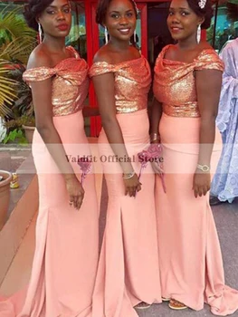 Длинные розовые женские платья подружек невесты в стиле русалки для африканских девушек, элегантное атласное платье для свадебной вечеринки