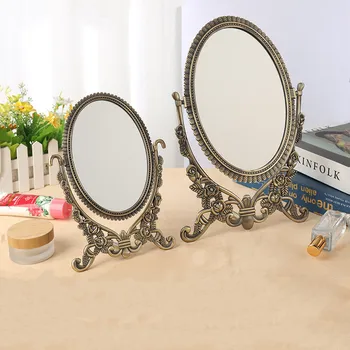 Европейское ретро-зеркало для макияжа в стиле ретро, Металлическое настольное зеркало для тщеславия, двустороннее зеркало, подарочные зеркала для украшения дома в спальне