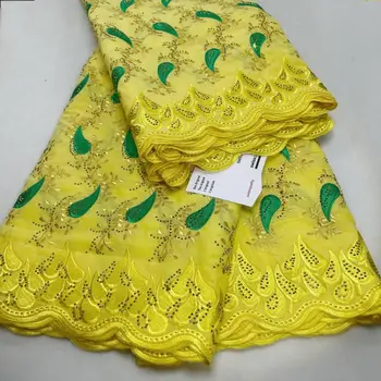 Желтая Африканская Кружевная Ткань 2023 Высококачественное Швейцарское Вуалевое Кружево С Камнями Lafaya Хлопчатобумажная Вышивка Парчовая Ткань Для Свадьбы