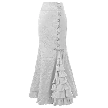 Женская готическая Винтажная юбка в викторианском стиле Стимпанк со шнуровкой, Многоуровневая Длинная юбка-русалка с оборками, Средневековые костюмы
