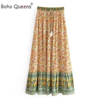 Женская пляжная юбка Boho Queens в стиле хиппи с богемным животным цветочным принтом, Высокая эластичная талия, Макси, Длинная юбка трапециевидной формы, Femme