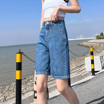 Женские джинсовые шорты летние тонкие шорты 2023 года выпуска, новые свободные прямые женские джинсовые шорты с высокой талией