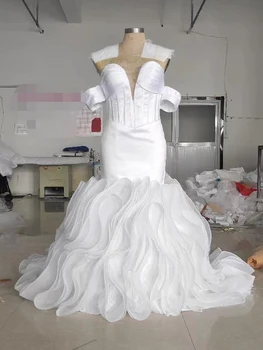 Женские свадебные платья GUXQD White Mermaid С открытыми плечами, свадебные платья из органзы с рюшами, Vestido De Novia, вечерний халат mariage