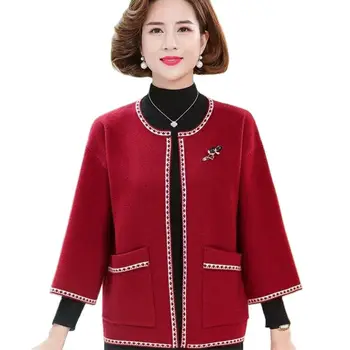 Женский свитер, Элегантные трикотажные топы, женская верхняя одежда, новинка 2023 года, весна-осень, вязаный кардиган для пожилых мам, пальто