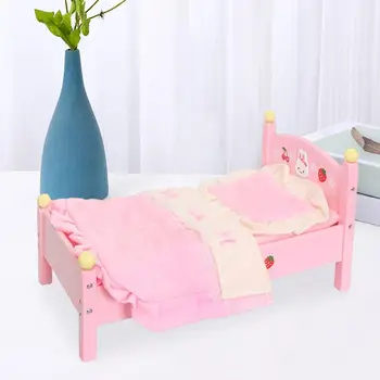 Имитационная кровать для куклы-младенца, праздничные подарки, деревянная мебель, розовая миниатюрная кроватка для куклы 30 см 1/6, аксессуары для притворных игрушек, сцена 
