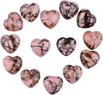 Карманные пальмовые камни из натурального кристалла родонита в форме сердца для украшения, исцеляющего энергией чакры.
