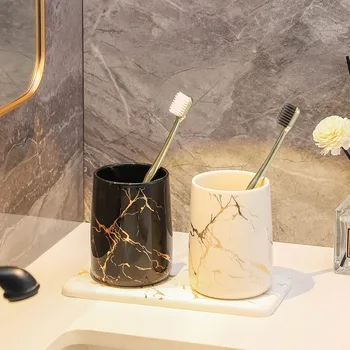 Керамическая чашка для зубной щетки в ванной комнате, простая творческая чашка для мытья пары, мраморный узор, чашка для полоскания рта без ручек, чашка для ванной