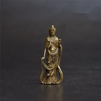 Китайская азиатская антикварная подвеска из чистой латуни Будда Гуаньинь бодхисаттва маленький кулон