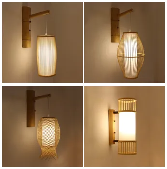 Китайский стиль Светодиодный бамбуковый настенный светильник бра прихожая прикроватные бамбуковые плетеные лампы арт ротанговый фонарь luminaria new