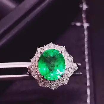Кольцо с изумрудом H801 3,85 карата, ювелирные изделия из чистого золота 18 карат, натуральный зеленый изумруд, бриллиант, женские кольца для женщин, изящное кольцо