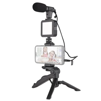 Комплект Видеоблога Mini LED Video Light + Суперкардиоидный Конденсаторный Микрофон + Штатив + Пульт Дистанционного Спуска Затвора для Смартфона Прямая Трансляция Видеоблога