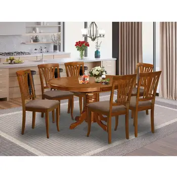 Коричневый овальный стол из 7 предметов с листьями и 6 обеденных стульев