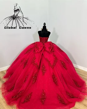 Красное бальное платье в виде сердечка, пышные платья для девочек, аппликации из бисера, платья для вечеринки по случаю дня рождения, платье для выпускного вечера на шнуровке сзади