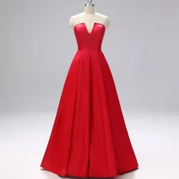 Красные Простые атласные вечерние платья без бретелек Vestidos De Graduación