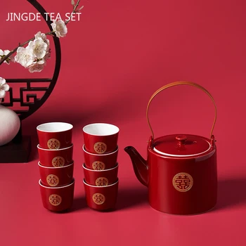 Красный Керамический Китайский Свадебный Чайный сервиз Изысканный Фарфоровый чайник и набор чашек По Индивидуальному заказу Gaiwan Teaware Подарки Домашняя посуда для напитков