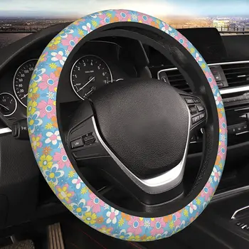Крышка рулевого колеса в стиле ретро с цветами Универсальная 15-дюймовая милая защита автомобильных аксессуаров для женщин Мужчин девочек