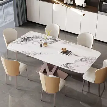 Кухонный Модный Обеденный стол, Прямоугольная столешница из каменной плиты, Стальной каркас, Обеденный стол из фиолетового мрамора на 6 персон, мебель Mesa