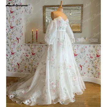 Лакшмигаун с открытыми плечами, свадебное платье принцессы с цветочным принтом в виде сердца, со съемным длинным пышным рукавом, свадебное платье для вечеринки
