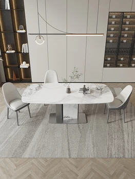 Легкий и роскошный обеденный стол из камня, простая дизайнерская индивидуальность, небольшой бытовой высококачественный импортный яркий прямоугольный обеденный стол