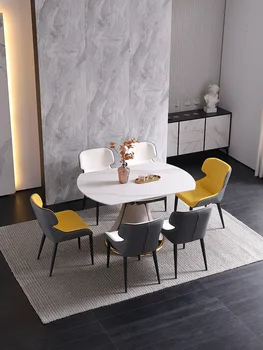 Легкий роскошный мраморный обеденный стол и стулья, сочетание простого домашнего круглого обеденного стола