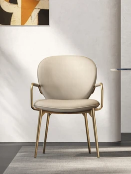 Легкий роскошный обеденный стул, кожа из микрофибры, современный простой ресторан, креативный стул со спинкой, книжный стул, металлический стул