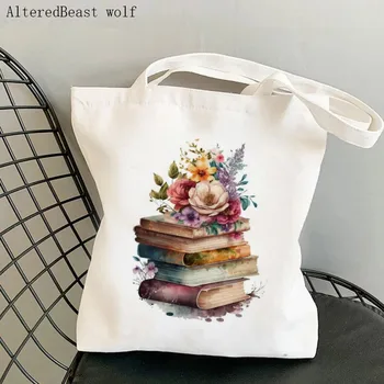 Модная Женская сумка для покупок с принтом Ботаники и книг в стиле Харадзюку, Холщовая сумка для покупок, женская сумка-тоут на плечо, Женская сумка