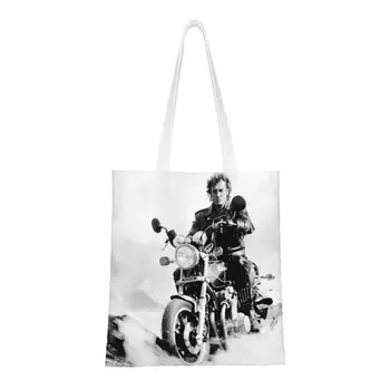 Модная хозяйственная сумка French Singer с принтом, Моющаяся холщовая сумка для покупателей, сумка мотоциклиста Johnny Hallyday