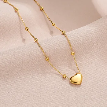Модное женское ожерелье с подвеской в виде сердца, цепочка из бус, ювелирные изделия из нержавеющей стали, лучший подарок