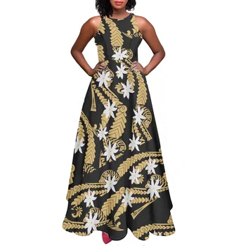 Модное платье Samoa, Элегантный женский сарафан 2023, винтажное Макси-платье без рукавов, летнее длинное платье с татуировками на Гавайях