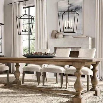 Обеденные столы для виллы в американском стиле из массива дерева, лобби отеля, Прямоугольный обеденный стол для проживания в семье, Прочный Арендованный дом, Длинный стол H