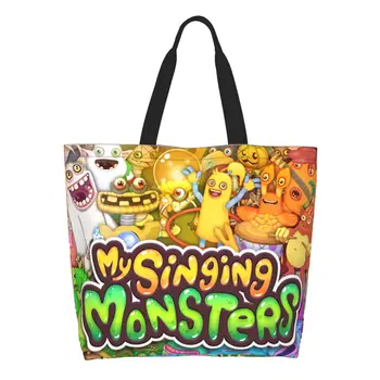 Переработка Моих Поющих Монстров Хозяйственная сумка Женская Холщовая сумка через плечо Прочные сумки для покупок в мультяшных аниме-играх