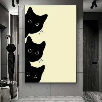 Плакат с силуэтом кошки и тремя котятами, абстрактная живопись, холст, художественные плакаты и принты, настенная художественная картина для гостиной