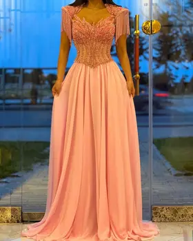 Платья для официальных мероприятий Шифоновая отделка бисером Кисточки Милая Саудовская Аравия Женские платья для выпускного вечера Вечерние платья в пол