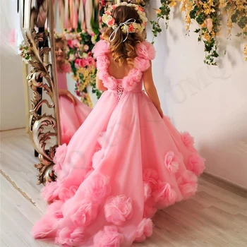 Потрясающее розовое милое платье с цветочным узором для девочки, костюмы для дня рождения, свадьбы, первого причастия, высококачественная прямая поставка
