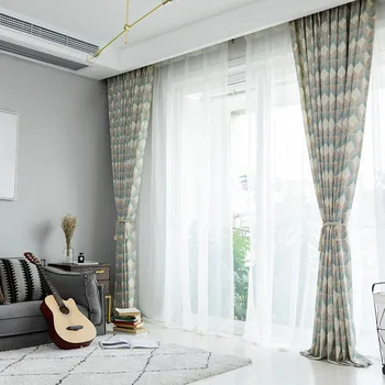 Простая двухцветная сетка, современные новые шторы из ткани с принтом из полиэстера и хлопка для гостиной, спальни