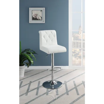 Регулируемый барный стул с газовым подъемником, Хромированная основа из белой искусственной кожи, современный набор из 2 стульев Столовая Кухня