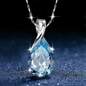 Роскошное Женское ожерелье с подвеской в виде капли воды, Серебряные ожерелья-цепочки, очаровательные свадебные ожерелья из светло-голубого хрусталя для женщин