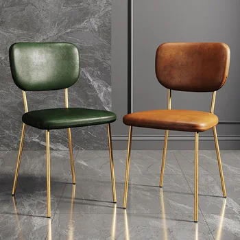Роскошные обеденные стулья в скандинавском стиле с кожаными позолоченными ножками; Уникальные дизайнерские стулья для парикмахеров; Модные аксессуары для интерьера салонов