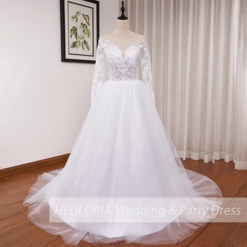 Свадебное платье в стиле бохо с длинным рукавом, платье невесты, плюс размер, robe de mariee, кружевное, расшитое бисером, Свадебное платье трапециевидной формы