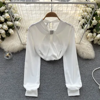 Свободная тонкая и универсальная блузка в стиле карьерного шика из драпированной ленты Senior Sense с длинными рукавами
