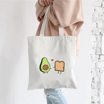 Симпатичная пара, холщовая сумка-тоут с принтом Авокадо большой емкости из хлопчатобумажной ткани, Многоразовая хозяйственная сумка, женские пляжные сумки, сумки для покупок