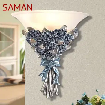 Современный настенный бра SAMAN, светодиодные винтажные креативные цветочные светильники из смолы для домашнего декора гостиной спальни