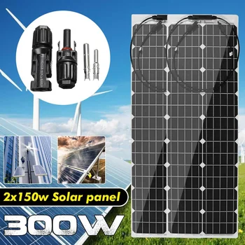 Солнечная панель мощностью 300 Вт / 150 Вт, 18 В, Полугибкий монокристаллический солнечный элемент, водонепроницаемое наружное зарядное устройство для автомобиля RV, комплект энергосистемы