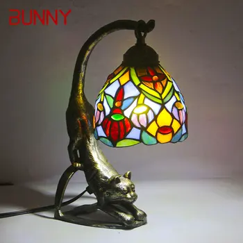 Стеклянная настольная лампа Bunny Tiffany LED Vintage Creative Novelty Cat Настольный светильник Декор для дома, гостиной, прикроватной тумбочки в спальне