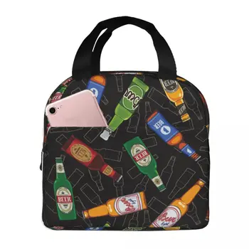 Сумка для ланча для женщин, детские пивные бутылки, термосумка-холодильник с рисунком, переносной школьный Оксфордский ланч-бокс, сумка для еды